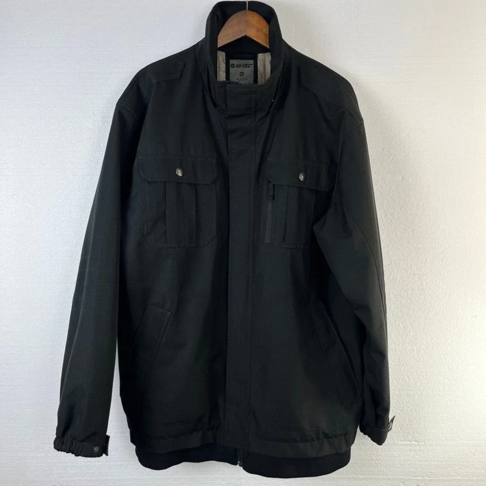 HI-TEC Mens XL Black Waterproof Full Zip Jacket Utility‎ Style Pockets